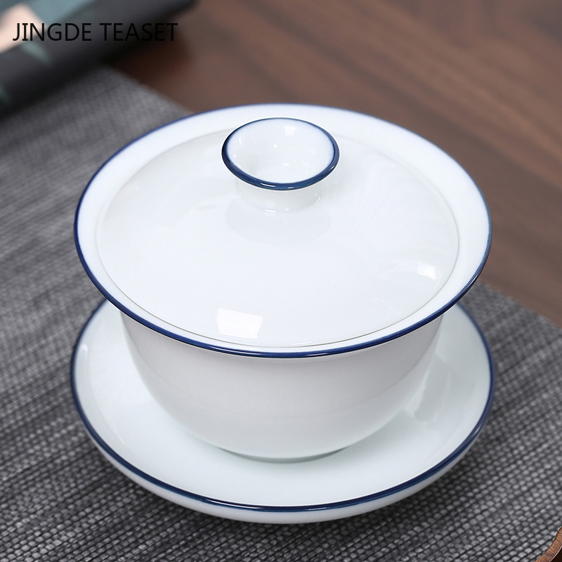 Dehua Roku darbs Keramika Gaiwan Liela tējas krūze Ar rokām apgleznota tējas tēja ķīniešu baltā porcelāna tējas komplekts Aksesuāri Dzērienu trauki 190ml