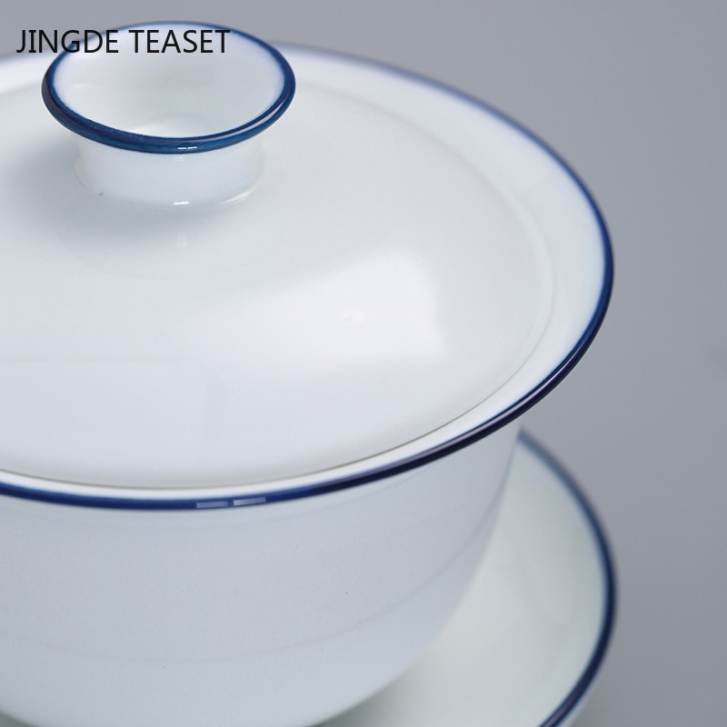 Dehua Roku darbs Keramika Gaiwan Liela tējas krūze Ar rokām apgleznota tējas tēja ķīniešu baltā porcelāna tējas komplekts Aksesuāri Dzērienu trauki 190ml