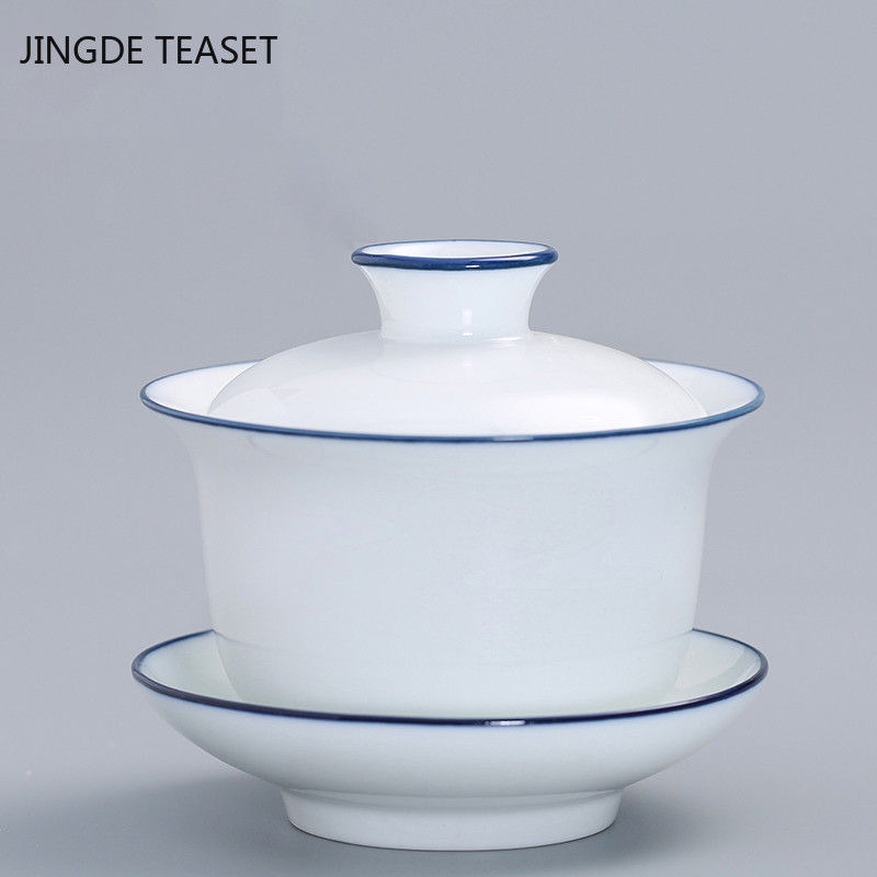 Dehua Roku darbs Keramika Gaiwan Liela tējas krūze Ar rokām apgleznota tējas tēja ķīniešu baltā porcelāna tējas komplekts Aksesuāri Dzērienu trauki 190ml