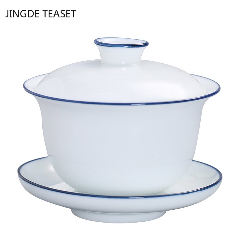 Dehua Roku darbs Keramika Gaiwan Liela tējas krūze Ar rokām apgleznota tējas tēja ķīniešu baltā porcelāna tējas komplekts Aksesuāri Dzērienu trauki 190ml