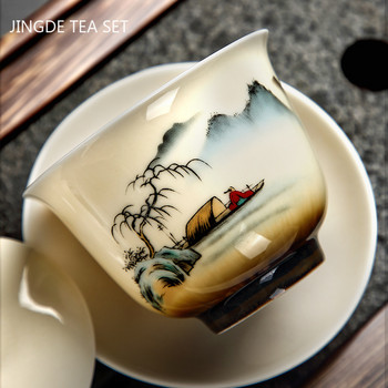 Ръчно изработена купа с капак в китайски стил Персонализирана керамика Gaiwan Чаша за чай Преносим сервиз за чай Домашен офис Купа за чай Съдове за напитки 170 ml