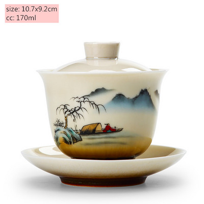 Ķīniešu stila rokām gatavota vāka bļoda, pielāgota keramika Gaiwan tējas krūze pārnēsājams tējas komplekts mājas biroja tējas trauks, dzēriens 170 ml