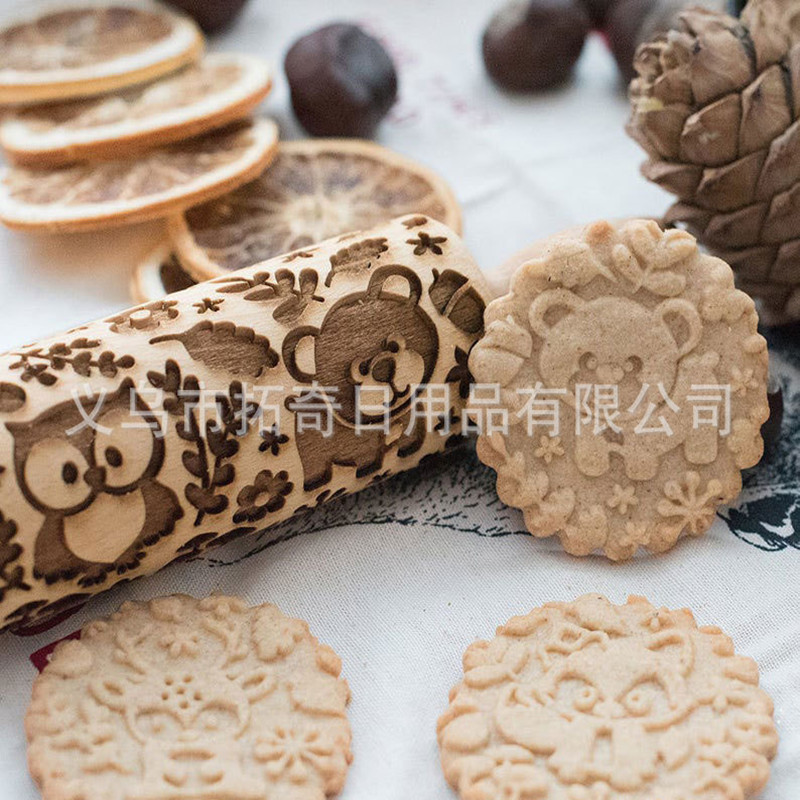 Karikatūra Dzīvnieku raksts Rolling Tap Lāzergravēšana Miltu Stick Ziemassvētku Cepumu Rolling Stick