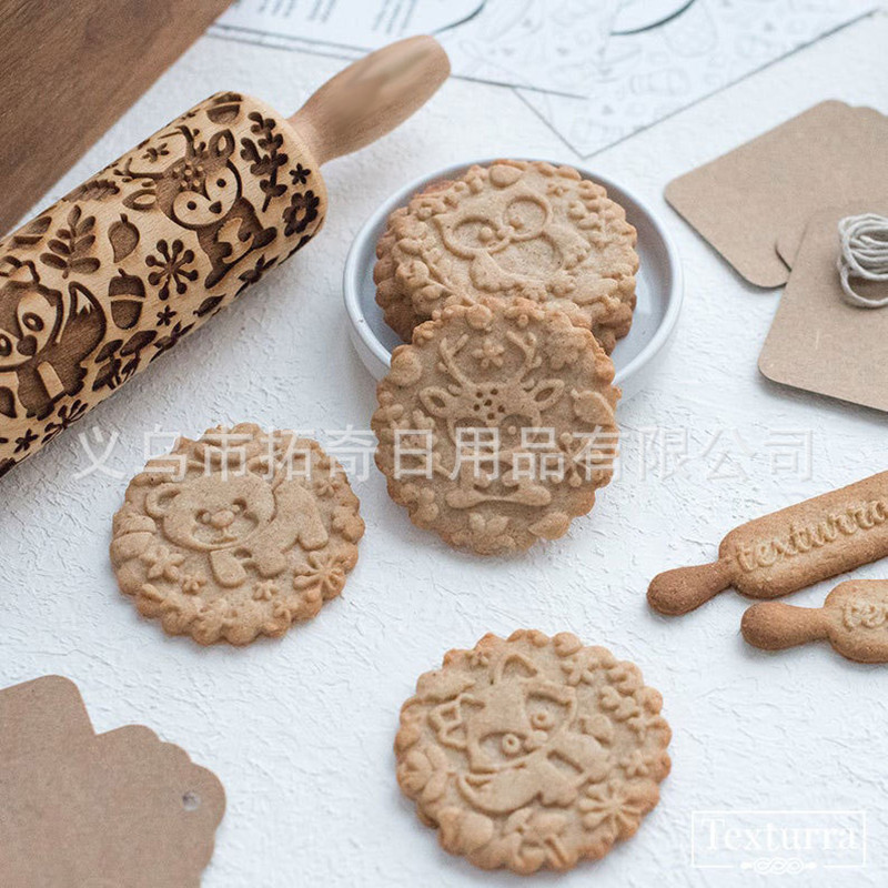 Karikatūra Dzīvnieku raksts Rolling Tap Lāzergravēšana Miltu Stick Ziemassvētku Cepumu Rolling Stick