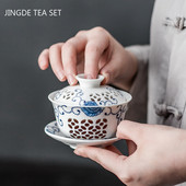 Jingdezhen Lotus Kerámia Gaiwan teáscsésze Kézzel festett tea Tureen Kínai Retro teáskészlet Kiegészítők Teaszertartási ivóedény 110 ml
