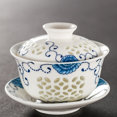Jingdezhen Lotus Kerámia Gaiwan teáscsésze Kézzel festett tea Tureen Kínai Retro teáskészlet Kiegészítők Teaszertartási ivóedény 110 ml
