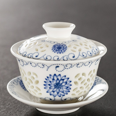 Jingdezhen Lotus Kerámia Gaiwan teáscsésze Kézzel festett tea Tureen Kínai Retro teáskészlet Kiegészítők Teaszertartási ivóedény 110 ml