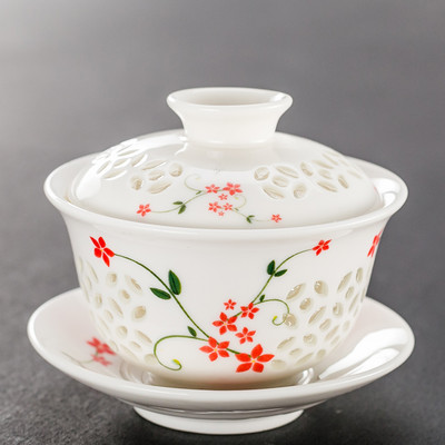 Jingdezhen Lotus Kerámia Gaiwan teáscsésze Kézzel festett tea Tureen Kínai Retro teáskészlet Kiegészítők Teaszertartási ivóedény 110 ml