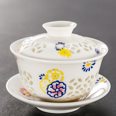 Jingdezhen Lotus Kerámia Gaiwan teáscsésze Kézzel festett tea Tureen Kínai Retro teáskészlet Kiegészítők Teaszertartási ivóedény 110 ml