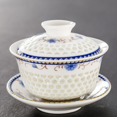 Jingdezhen Lotus Kerámia Gaiwan teáscsésze Kézzel festett tea Tureen Kínai Retro teáskészlet Kiegészítők Teaszertartási ivóedény 110 ml