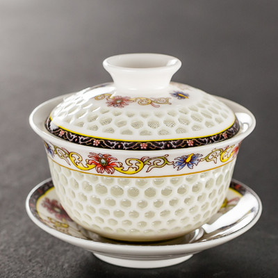 Jingdezhen Lotus Kerámia Gaiwan teáscsésze Kézzel festett tea Tureen Kínai Retro teáskészlet Kiegészítők Teaszertartási ivóedény 110 ml