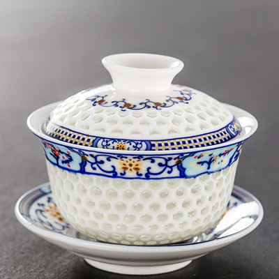 Jingdezhen Lotus Kerámia Gaiwan teáscsésze Kézzel festett tea Tureen Kínai Retro teáskészlet Kiegészítők Teaszertartási ivóedény 110 ml