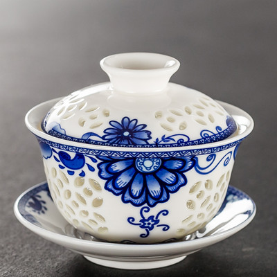 Jingdezhen Lotus Kerámia Gaiwan teáscsésze Kézzel festett tea Tureen Kínai Retro teáskészlet Kiegészítők Teaszertartási ivóedény 110 ml