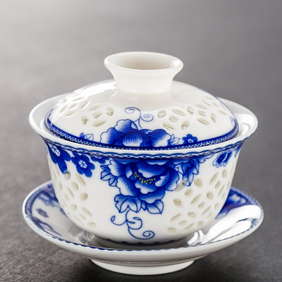 Jingdezhen Lotus Kerámia Gaiwan teáscsésze Kézzel festett tea Tureen Kínai Retro teáskészlet Kiegészítők Teaszertartási ivóedény 110 ml