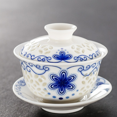 Jingdezhen Lotus Kerámia Gaiwan teáscsésze Kézzel festett tea Tureen Kínai Retro teáskészlet Kiegészítők Teaszertartási ivóedény 110 ml
