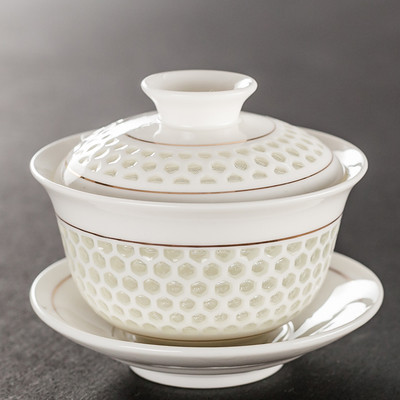 Jingdezhen Lotus Kerámia Gaiwan teáscsésze Kézzel festett tea Tureen Kínai Retro teáskészlet Kiegészítők Teaszertartási ivóedény 110 ml