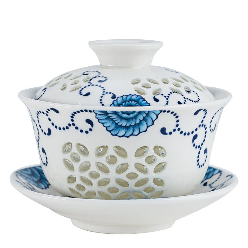 Jingdezhen Lotus Kerámia Gaiwan teáscsésze Kézzel festett tea Tureen Kínai Retro teáskészlet Kiegészítők Teaszertartási ivóedény 110 ml