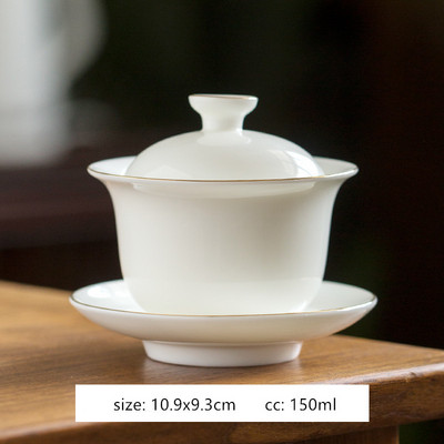 Ar rokām darināta baltā porcelāna tējas automāts mājsaimniecības Sancai Gaiwan tējas ceremonijas aksesuāri Boutique keramikas tējas bļoda ar vāku