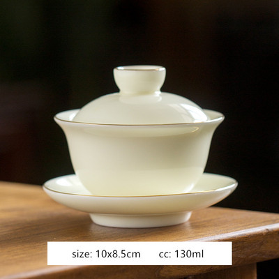 Ar rokām darināta baltā porcelāna tējas automāts mājsaimniecības Sancai Gaiwan tējas ceremonijas aksesuāri Boutique keramikas tējas bļoda ar vāku