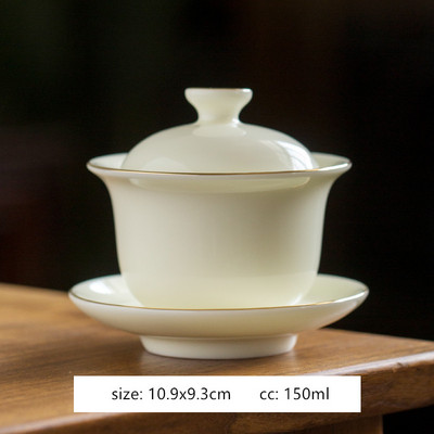 Ar rokām darināta baltā porcelāna tējas automāts mājsaimniecības Sancai Gaiwan tējas ceremonijas aksesuāri Boutique keramikas tējas bļoda ar vāku