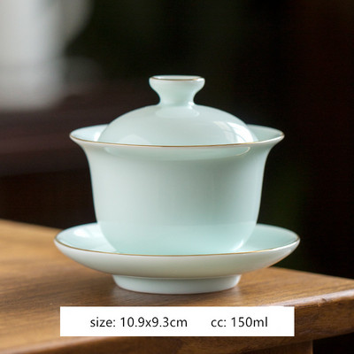 Ar rokām darināta baltā porcelāna tējas automāts mājsaimniecības Sancai Gaiwan tējas ceremonijas aksesuāri Boutique keramikas tējas bļoda ar vāku