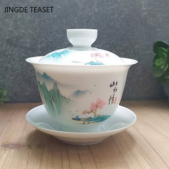 Dehua Ceramic Tea Gaiwan Teacup Handmade Large Tea tureen Китайска бяла порцеланова купа за чай Сервиз за чай Аксесоари Master cup 200 ml