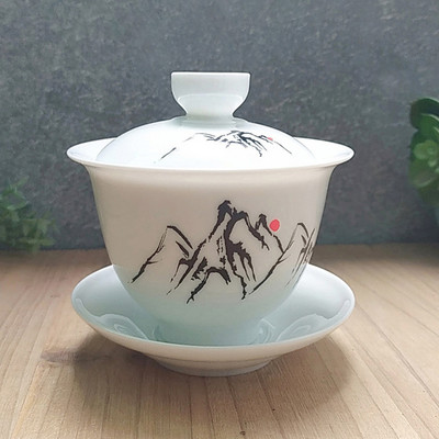 Dehua Ceramic Tea Gaiwan Tējas krūze Roku darbs Liela Tējas tējkanna Ķīniešu baltā porcelāna tējas bļoda Tējas komplekts Aksesuāri Master cup 200ml