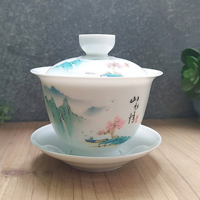 Dehua Ceramic Tea Gaiwan Tējas krūze Roku darbs Liela Tējas tējkanna Ķīniešu baltā porcelāna tējas bļoda Tējas komplekts Aksesuāri Master cup 200ml