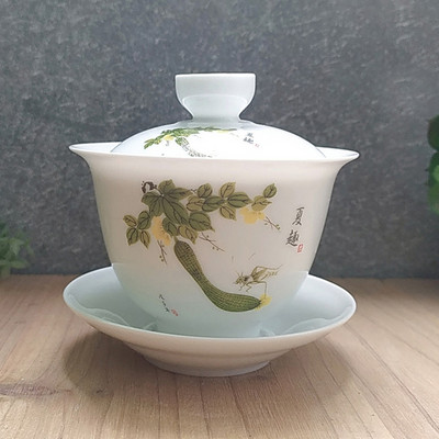 Dehua Ceramic Tea Gaiwan Tējas krūze Roku darbs Liela Tējas tējkanna Ķīniešu baltā porcelāna tējas bļoda Tējas komplekts Aksesuāri Master cup 200ml