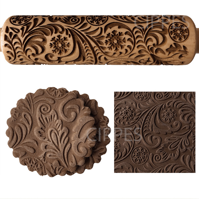 Reljefs Rotning Pins Ziemassvētkiem 3D raksts Zieds Sniegpārsla rotangpalma Koka Cepumu Veidne Lāzergravēts DIY Cepšanas rīki 2021
