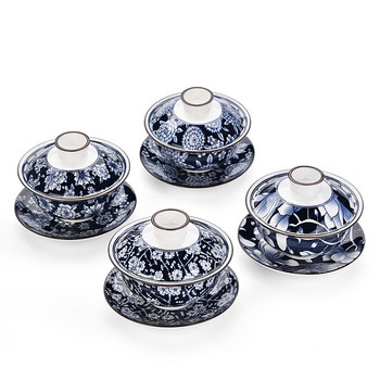 Ретро ръчно изработен синьо-бял порцелан Gaiwan Китайска керамична купа за чай Домакински прибори за чай Съдове за напитки Преносима лична чаша 190 ml