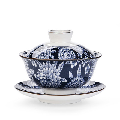 Retro roku darbs zilā un baltā porcelāna Gaiwan ķīniešu keramikas tējas trauks mājsaimniecības tējas trauki dzēriena pārnēsājams personīgais krūze 190 ml