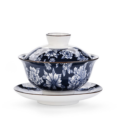 Retro roku darbs zilā un baltā porcelāna Gaiwan ķīniešu keramikas tējas trauks mājsaimniecības tējas trauki dzēriena pārnēsājams personīgais krūze 190 ml