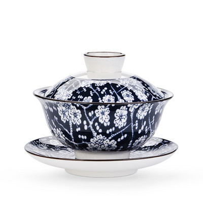 Retro roku darbs zilā un baltā porcelāna Gaiwan ķīniešu keramikas tējas trauks mājsaimniecības tējas trauki dzēriena pārnēsājams personīgais krūze 190 ml
