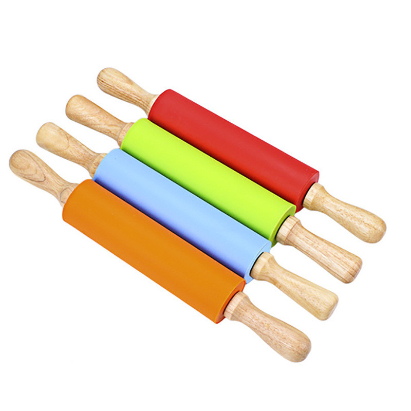 JAUNA Nepiedegoša silikona rullējamā tapa koka rokturi konditorejas mīklas miltu veltnis Virtuves gatavošanas cepšanas rīks makaronu cepumu mīklai