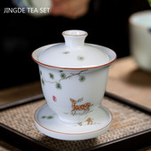 Ķīniešu baltā porcelāna Gaiwan tējas tase Ar rokām gatavota keramikas tēja Tureen Mājas tējas komplekta piederumi Personīgā krūze Pielāgoti dzērieni