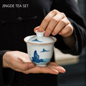 Κινεζική Λευκή Πορσελάνη Gaiwan Χειροποίητο Κεραμικό Τσάι Tureen Αξεσουάρ Σετ τσαγιού για το σπίτι Προσωπικό φλιτζάνι Προσαρμοσμένο ποτό