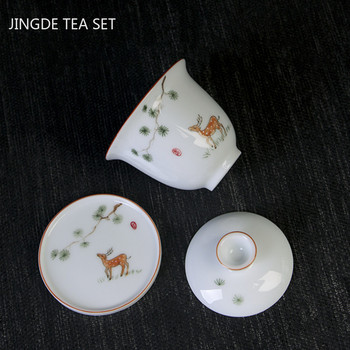 Чаша Gaiwan от китайски бял порцелан, ръчно изработена керамична супница за чай Аксесоари за домашен сервиз за чай Лична чаша Персонализирани съдове за пиене