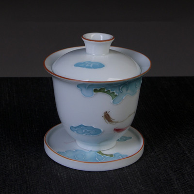 Ķīniešu baltā porcelāna Gaiwan tējas tase Ar rokām gatavota keramikas tēja Tureen Mājas tējas komplekta piederumi Personīgā krūze Pielāgoti dzērieni