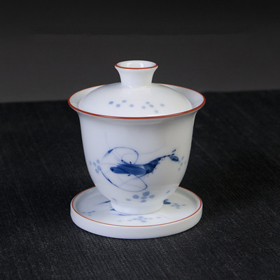 Ķīniešu baltā porcelāna Gaiwan tējas tase Ar rokām gatavota keramikas tēja Tureen Mājas tējas komplekta piederumi Personīgā krūze Pielāgoti dzērieni