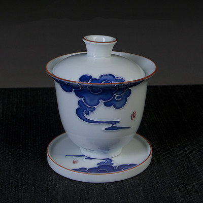 Ķīniešu baltā porcelāna Gaiwan tējas tase Ar rokām gatavota keramikas tēja Tureen Mājas tējas komplekta piederumi Personīgā krūze Pielāgoti dzērieni