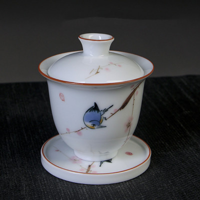 Ķīniešu baltā porcelāna Gaiwan tējas tase Ar rokām gatavota keramikas tēja Tureen Mājas tējas komplekta piederumi Personīgā krūze Pielāgoti dzērieni