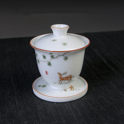 Ķīniešu baltā porcelāna Gaiwan tējas tase Ar rokām gatavota keramikas tēja Tureen Mājas tējas komplekta piederumi Personīgā krūze Pielāgoti dzērieni