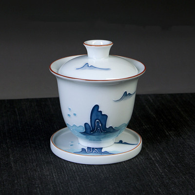 Ķīniešu baltā porcelāna Gaiwan tējas tase Ar rokām gatavota keramikas tēja Tureen Mājas tējas komplekta piederumi Personīgā krūze Pielāgoti dzērieni