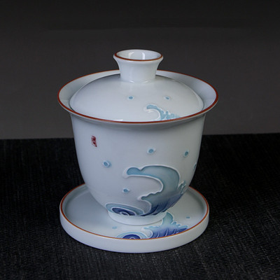 Ķīniešu baltā porcelāna Gaiwan tējas tase Ar rokām gatavota keramikas tēja Tureen Mājas tējas komplekta piederumi Personīgā krūze Pielāgoti dzērieni