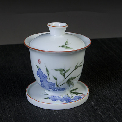 Ķīniešu baltā porcelāna Gaiwan tējas tase Ar rokām gatavota keramikas tēja Tureen Mājas tējas komplekta piederumi Personīgā krūze Pielāgoti dzērieni