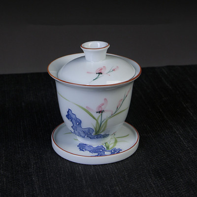 Ķīniešu baltā porcelāna Gaiwan tējas tase Ar rokām gatavota keramikas tēja Tureen Mājas tējas komplekta piederumi Personīgā krūze Pielāgoti dzērieni