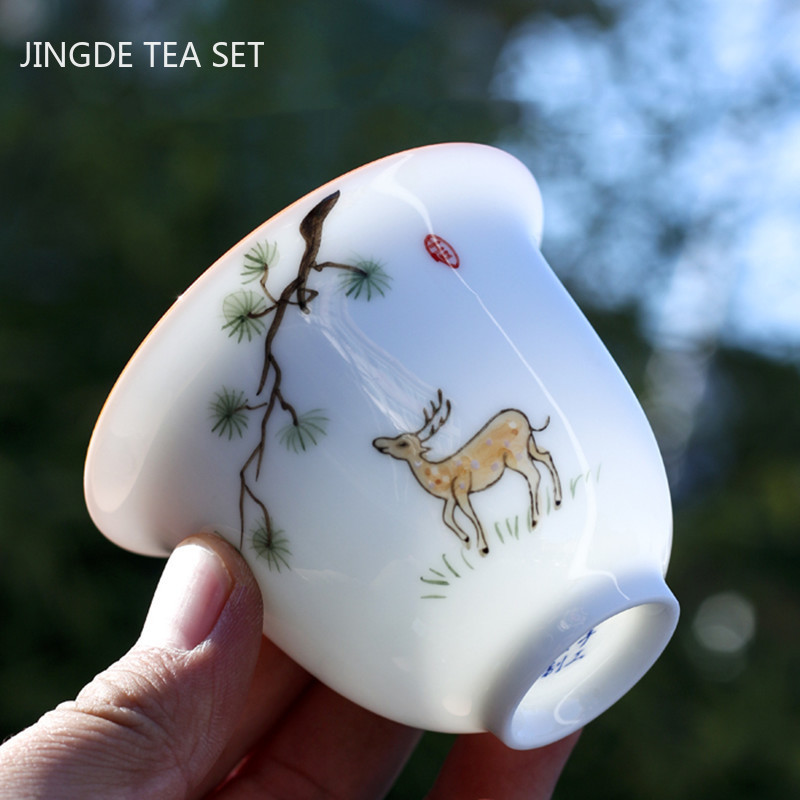 Ķīniešu baltā porcelāna Gaiwan tējas tase Ar rokām gatavota keramikas tēja Tureen Mājas tējas komplekta piederumi Personīgā krūze Pielāgoti dzērieni
