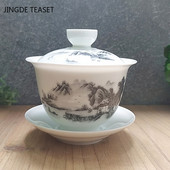 Dehua Ceramic Tea Gaiwan Tējas krūze Ar rokām gatavota tēja ķīniešu retro tējas komplekts Aksesuāri Tējas ceremonija Dzērieni Master cup 180ml