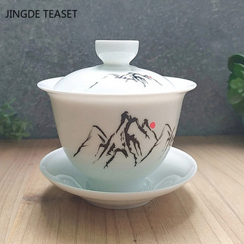 Dehua Ceramic Tea Gaiwan Teacup Handmade Tea tureen Китайски ретро комплект за чай Аксесоари Tea Ceremony Drinkware Master cup 180ml